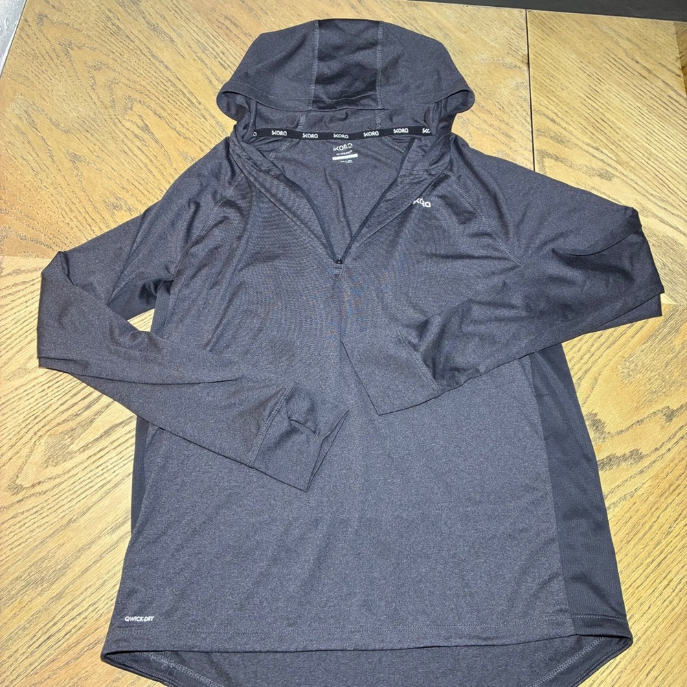 Skora Mens Qwick-Dry Quarter Zip Hoodie Charcoal Gray Running Shirt Large
